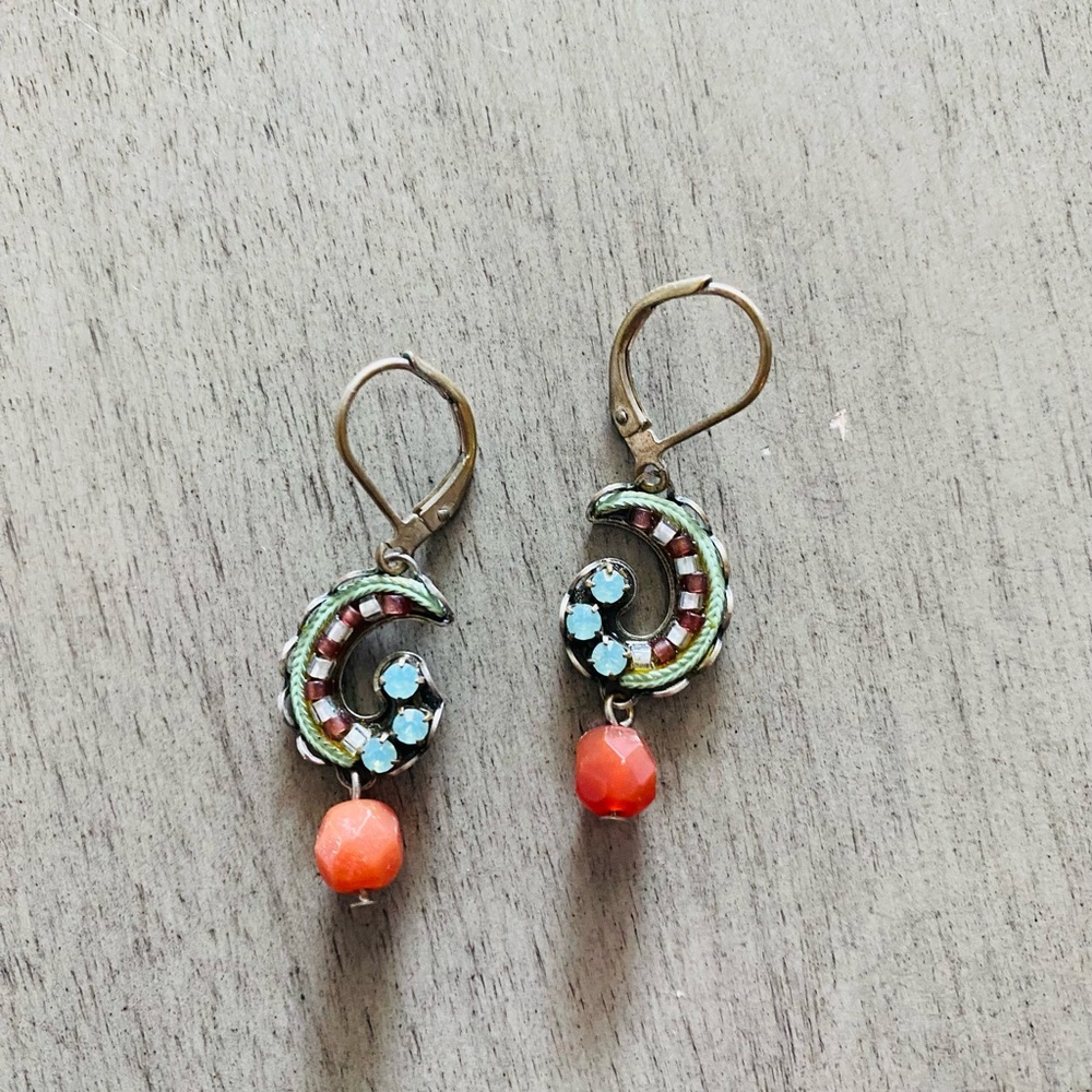 Ayala Bar Elegant Green and Orange Dangle Earrings